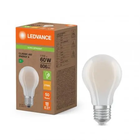 Ledvance E27 Besonders effiziente LED Lampe Classic mattiert 3,8W wie 60W 2700K warmweißes Licht Nur Für Kurze Zeit